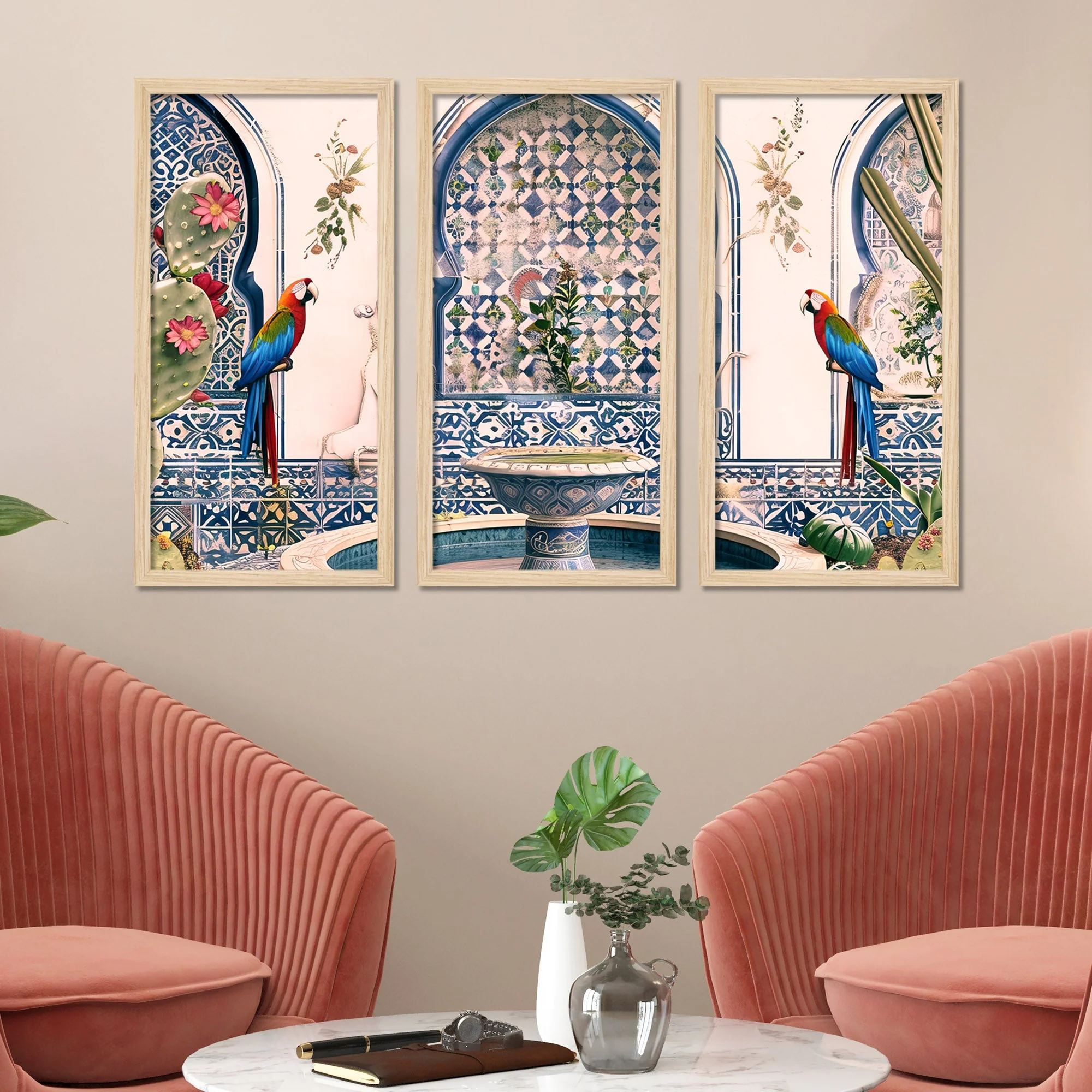 Beautiful Jardin Traditional Mughal Art Wooden Wall Frame Set of Three - Image 2