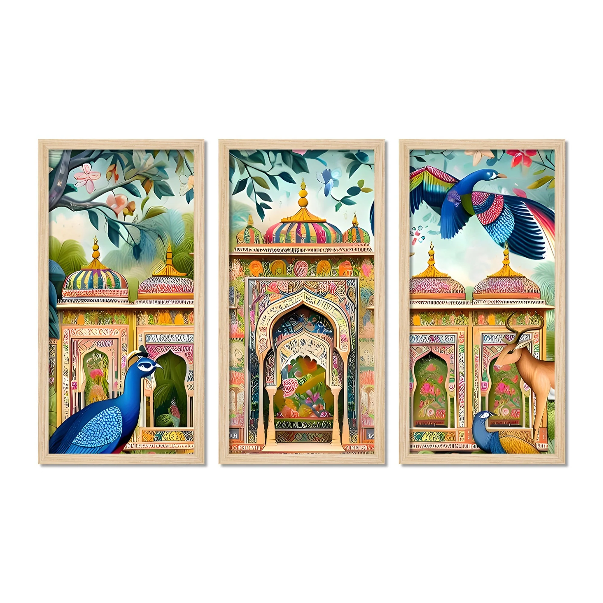 Beautiful Jardin Traditional Mughal Artistic Art Wooden Wall Frame Set of Three - Image 4