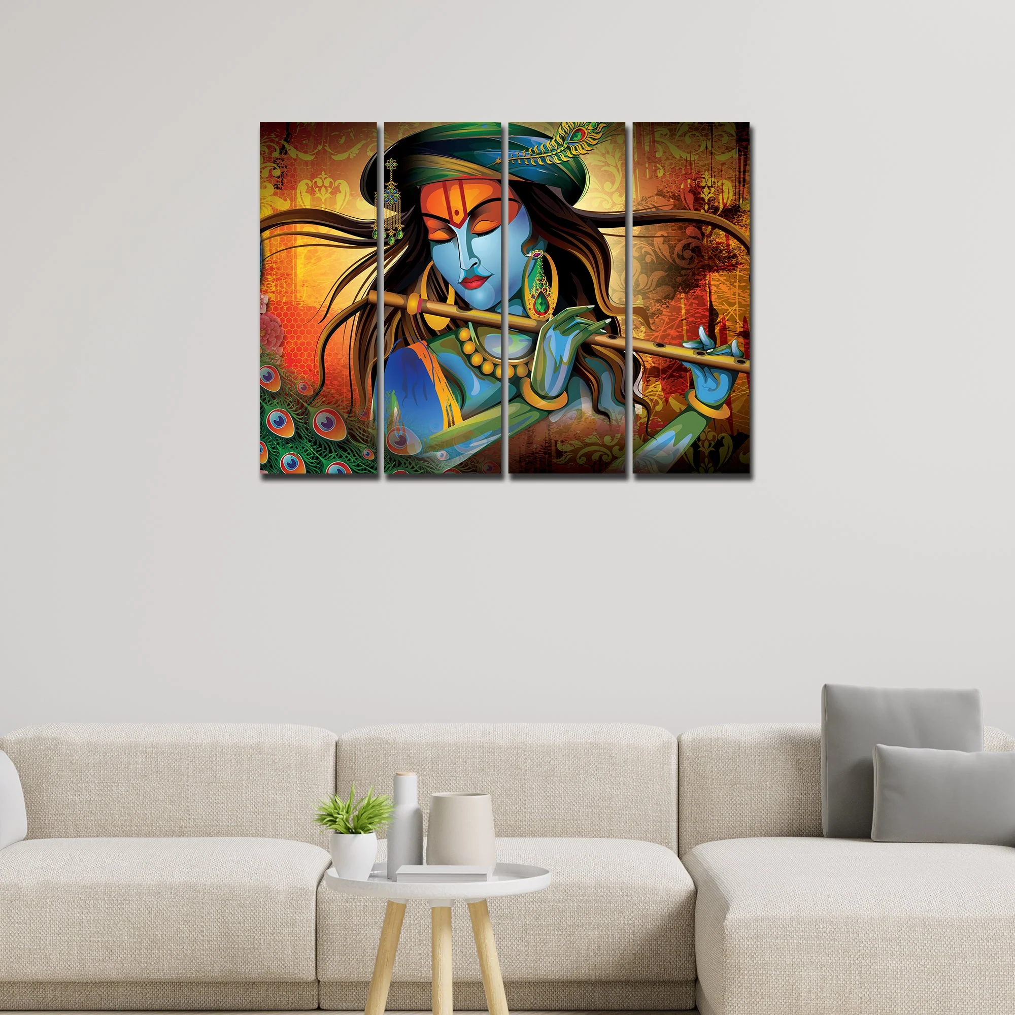 Beautiful Krishna (Kahnaji) Wall Painting Canvas Modern Art 4 Pieces - Image 2