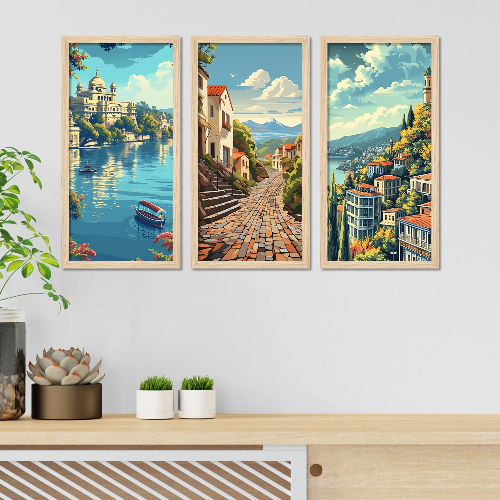 Beautiful Lake Iseo Nature View Wooden Wall Frame Set of Three - Image 3