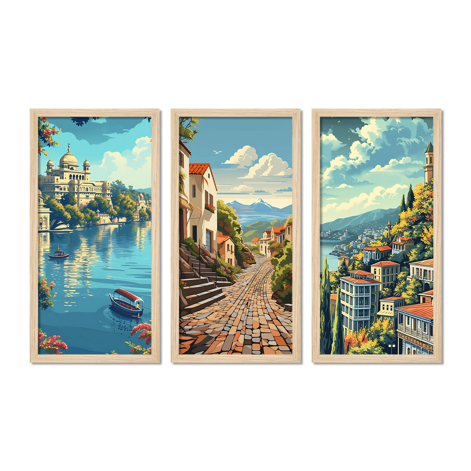 Beautiful Lake Iseo Nature View Wooden Wall Frame Set of Three - Image 4
