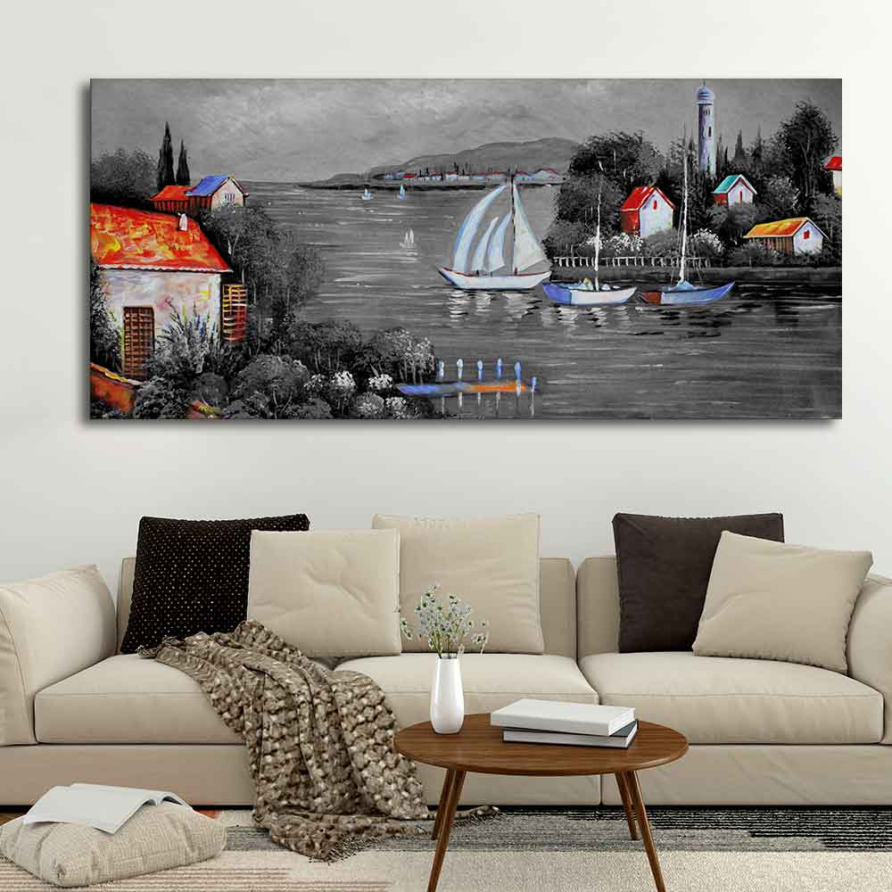 Beautiful Lake View Scenery Canvas Wall Painting - Image 4