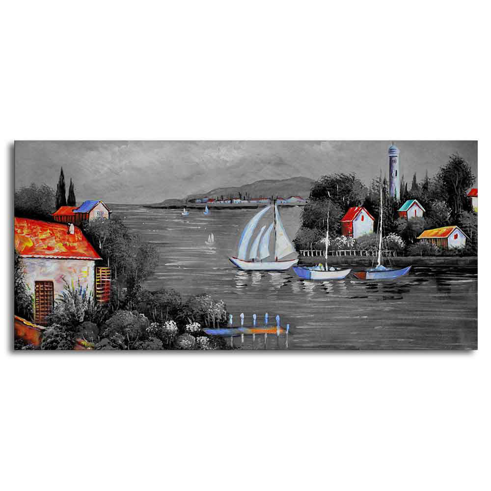Beautiful Lake View Scenery Canvas Wall Painting - Image 5