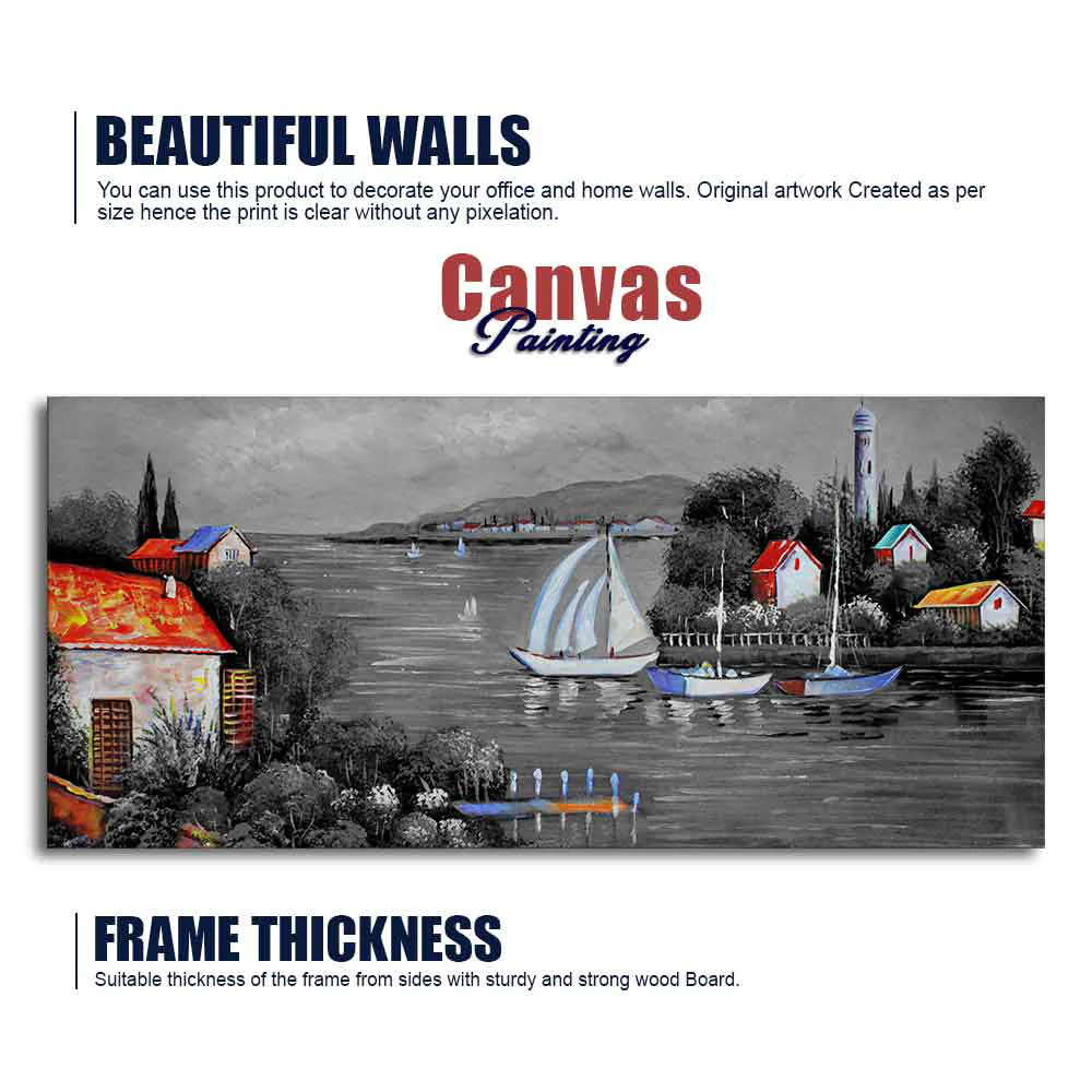 Beautiful Lake View Scenery Canvas Wall Painting - Image 6