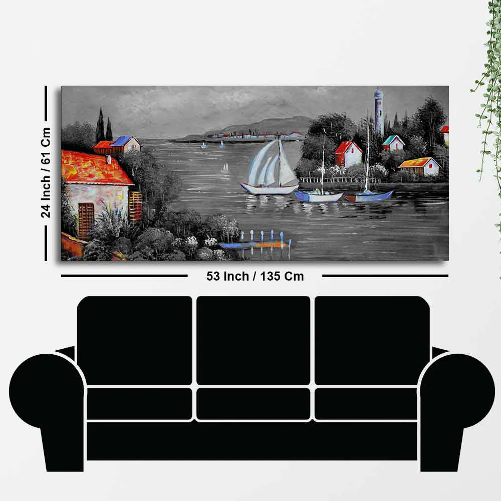 Beautiful Lake View Scenery Canvas Wall Painting - Image 7
