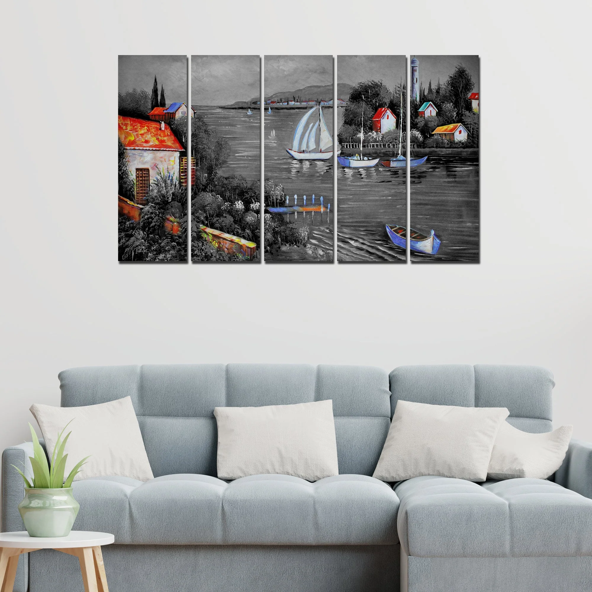 Beautiful Lake View Scenery Canvas Wall Painting Set of Five - Image 3