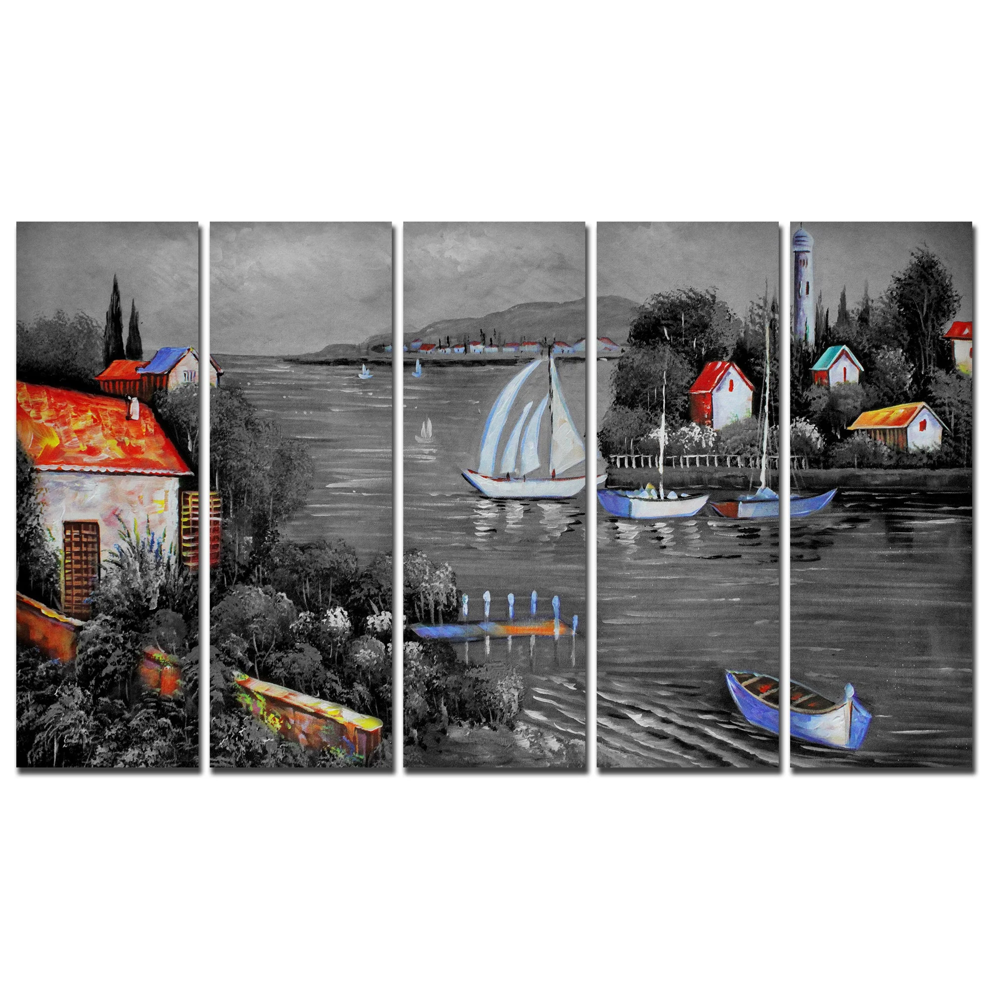 Beautiful Lake View Scenery Canvas Wall Painting Set of Five - Image 4