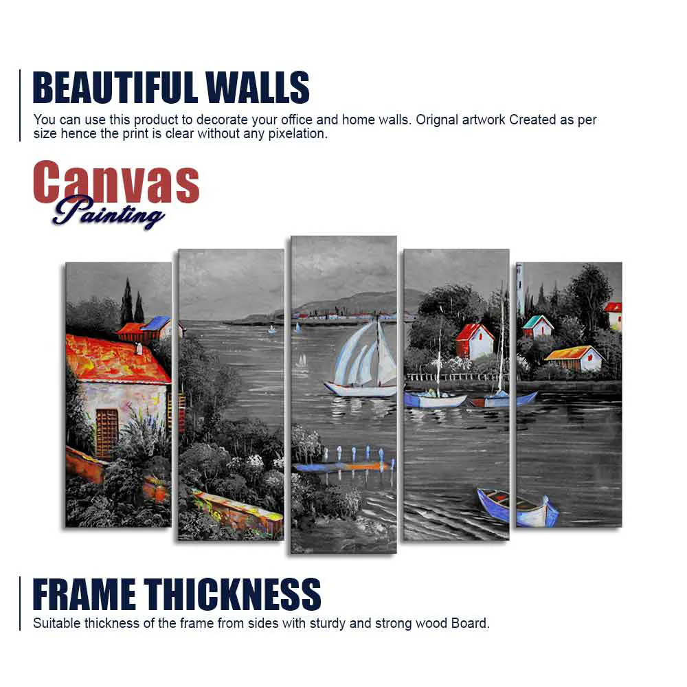 Beautiful Lake View Scenery Canvas Wall Painting Set of Five Pieces - Image 6