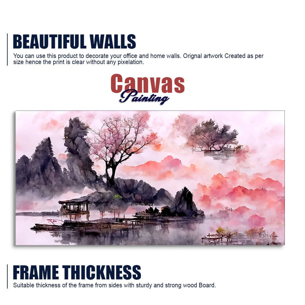 Beautiful Lake View Watercolor Art Canvas Wall Painting - Image 6