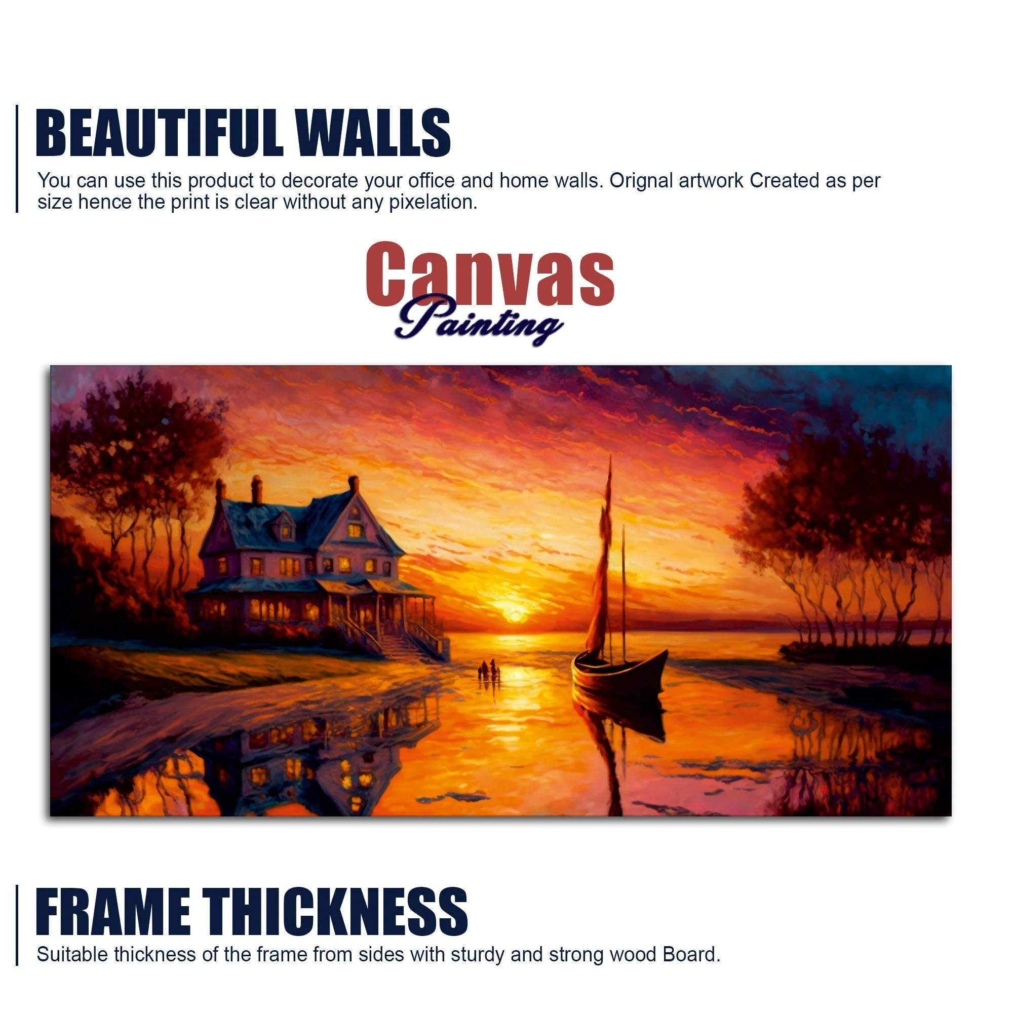 Beautiful Lake with A Sunset View Canvas Wall Painting - Image 6