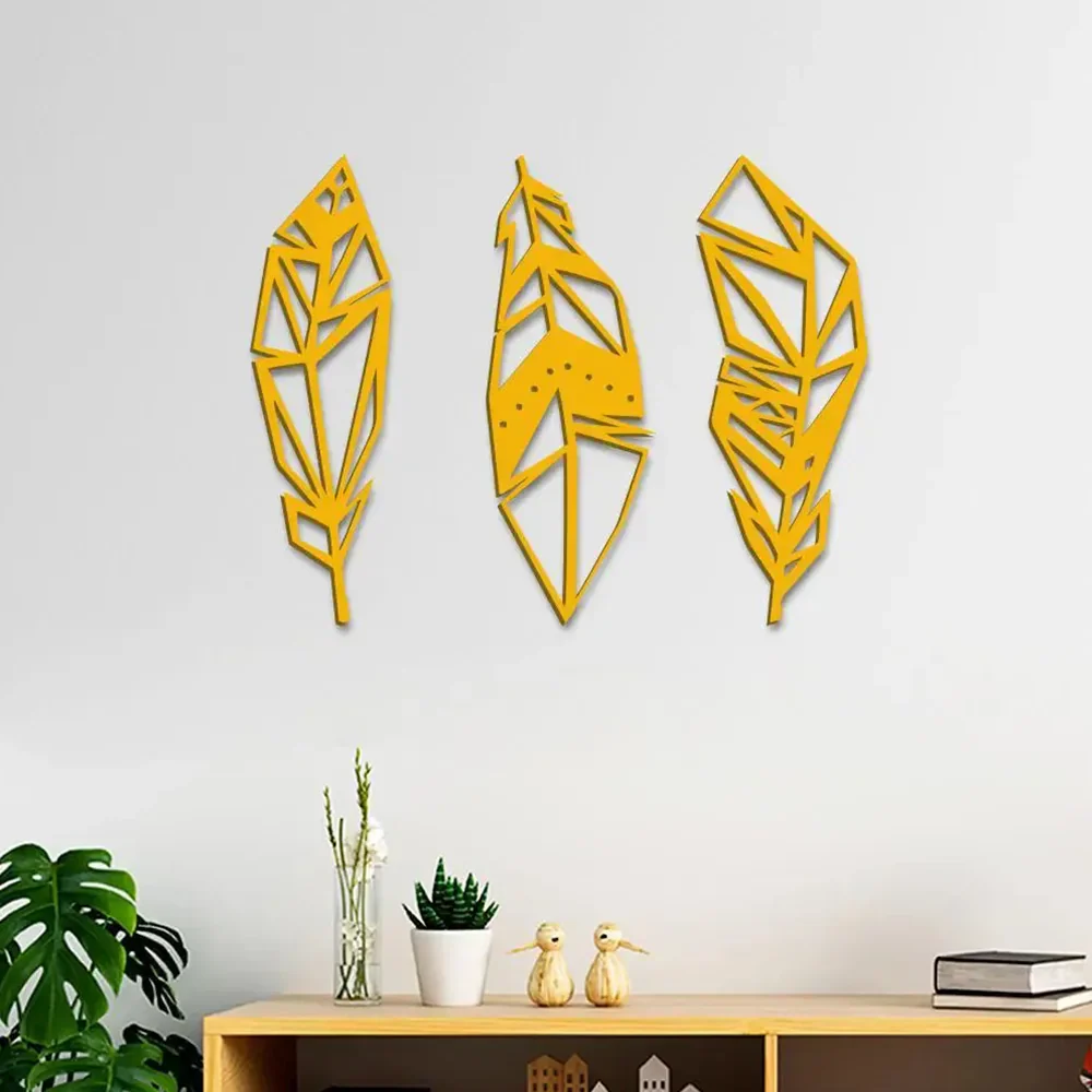 Beautiful Leaf Design in Yellow Color Metal Art Wall Decor - Image 3