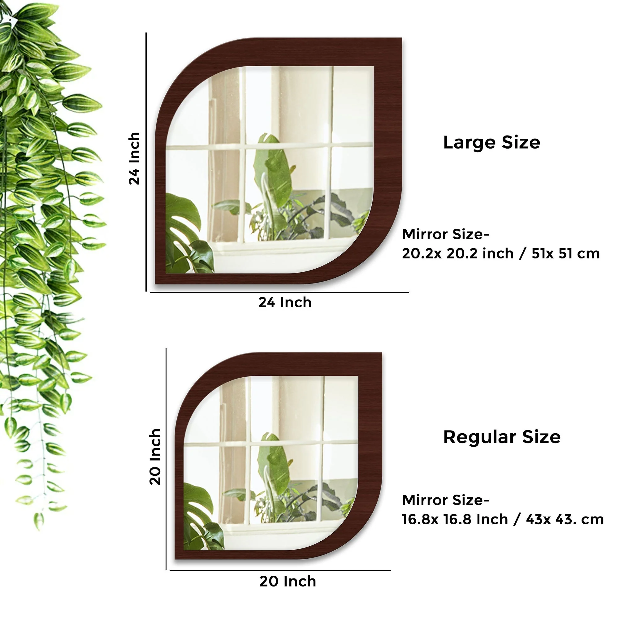 Beautiful Leaf Shape Design Decorative Wooden Wall Mirror - Image 3