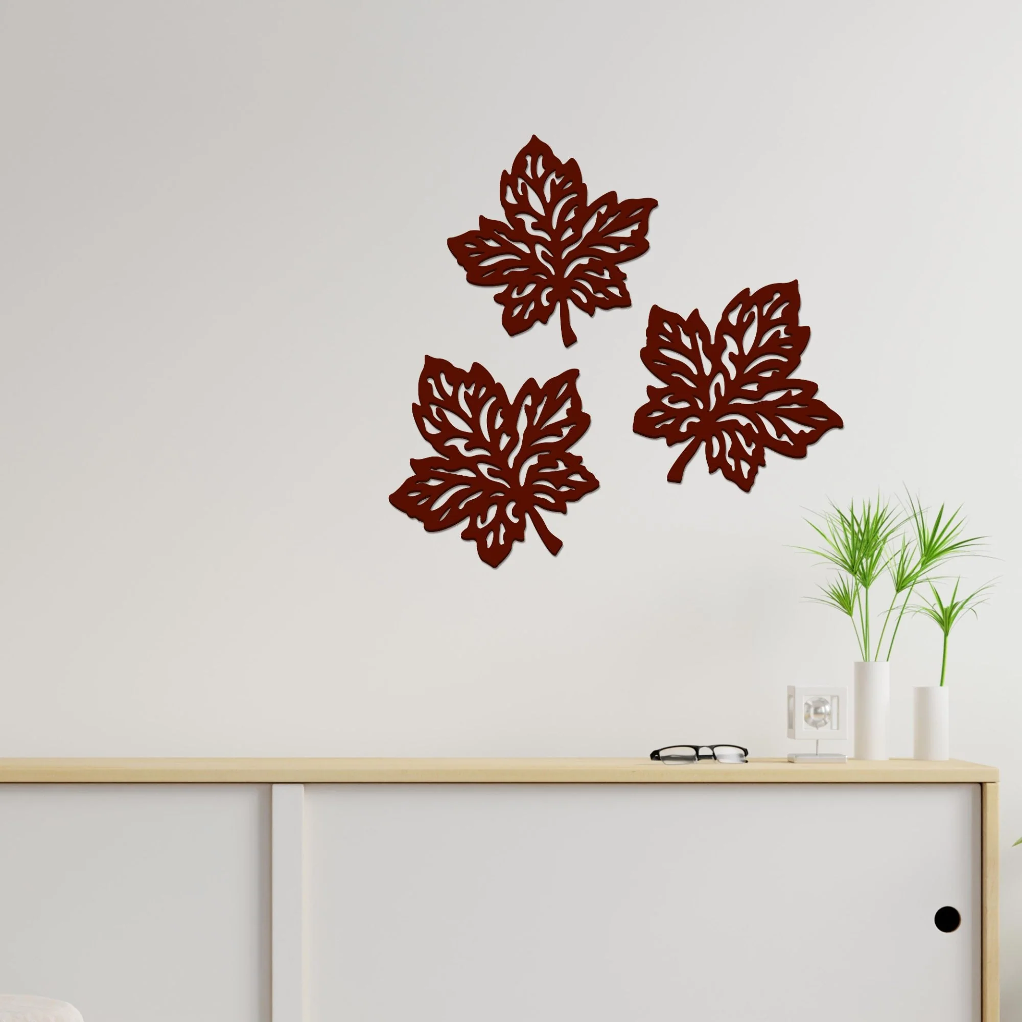 Beautiful Leaves in Brown Color Design Wooden Wall Hanging - Image 2