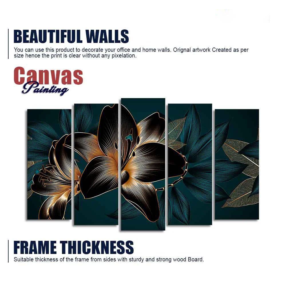 Beautiful Lilies Flowers Canvas Wall Painting Set of Five Pieces - Image 6