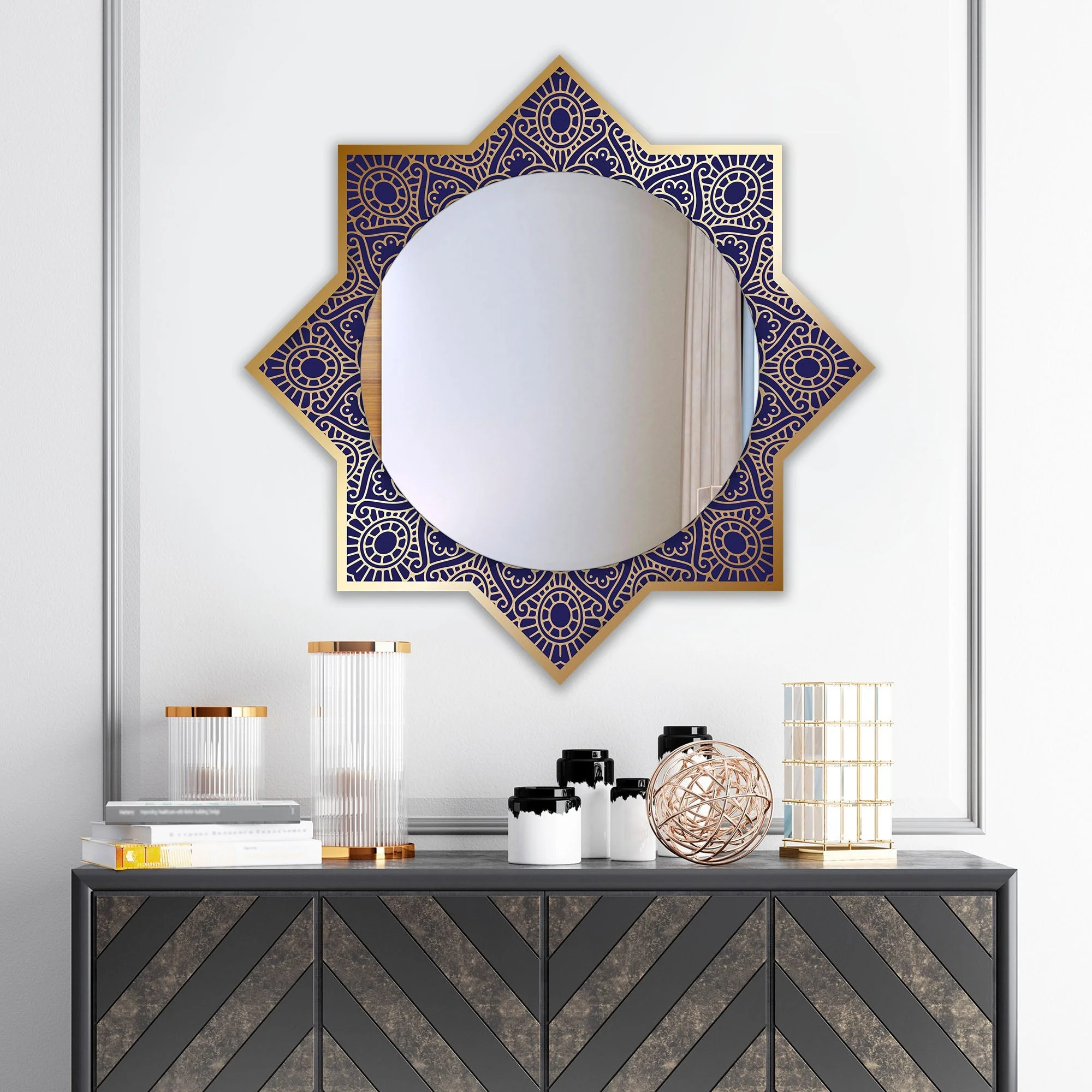 Beautiful Line Art Designer Pattern Printed Acrylic Wall Mirror