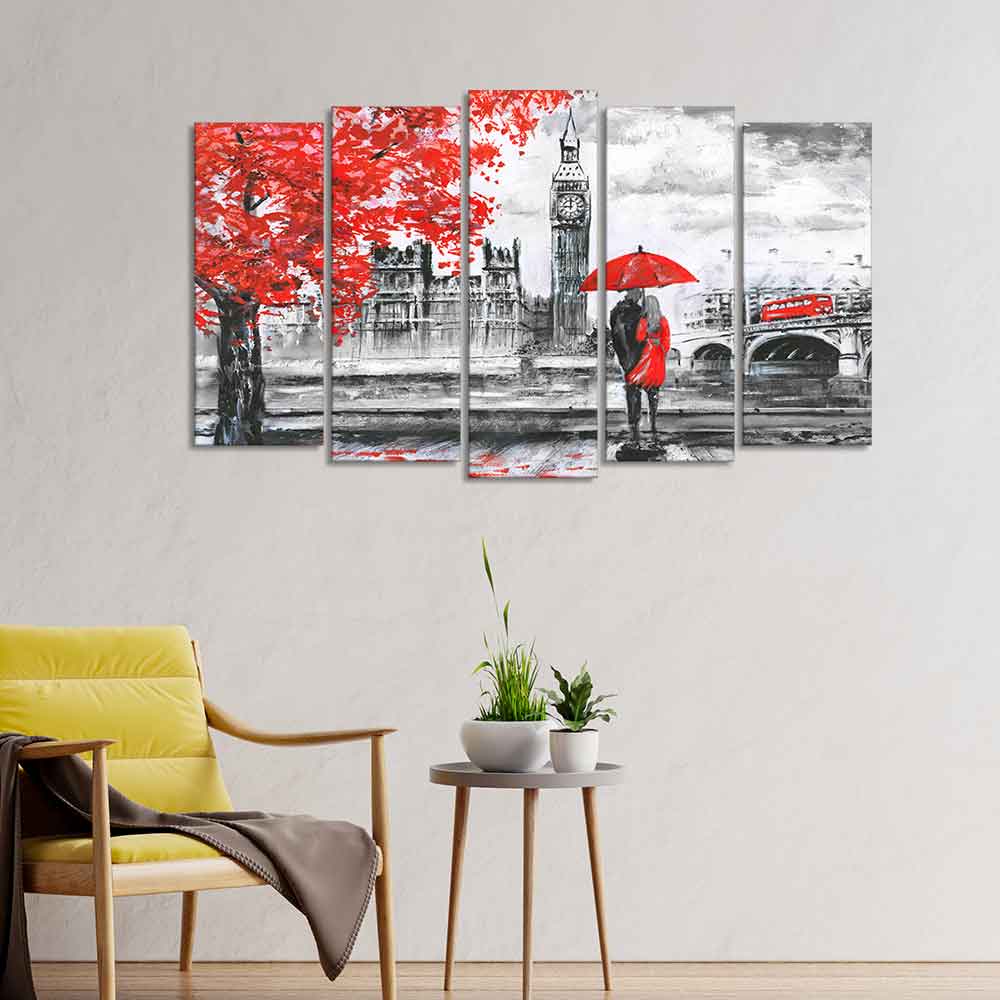 Beautiful London Canvas Wall Painting Set of Five Pieces - Image 3