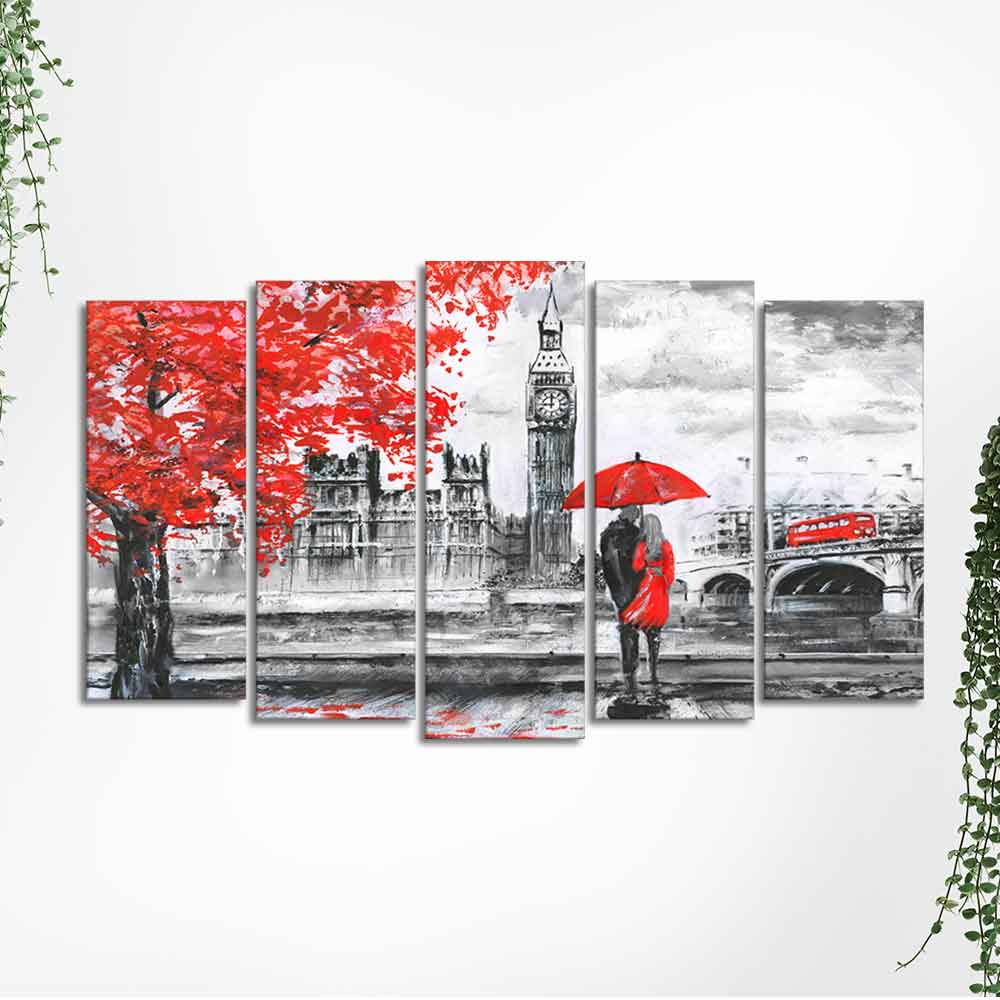 Beautiful London Canvas Wall Painting Set of Five Pieces - Image 5