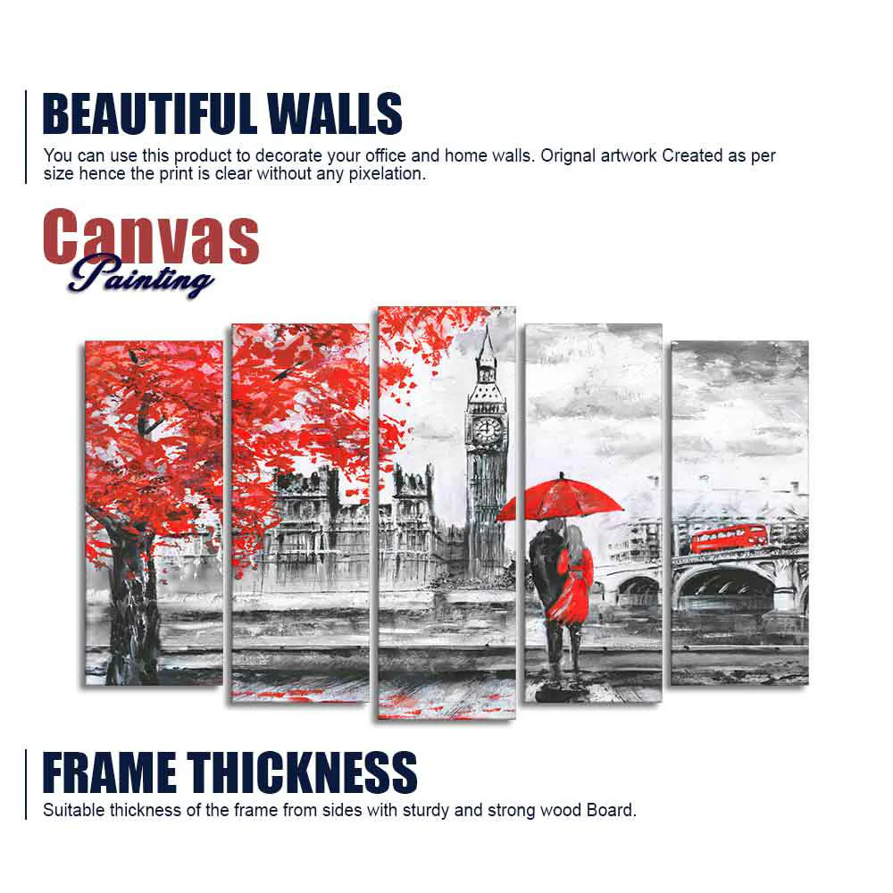 Beautiful London Canvas Wall Painting Set of Five Pieces - Image 6