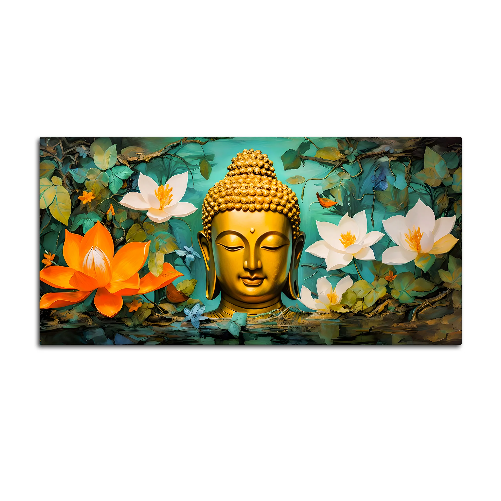 Beautiful Lord Buddha Painting with Lotus Floral Design - Image 4