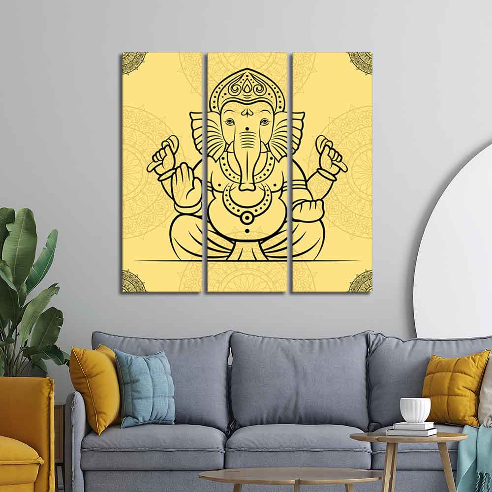 Beautiful Lord Ganesha Abstract Art Wall Painting Set of Three - Image 2