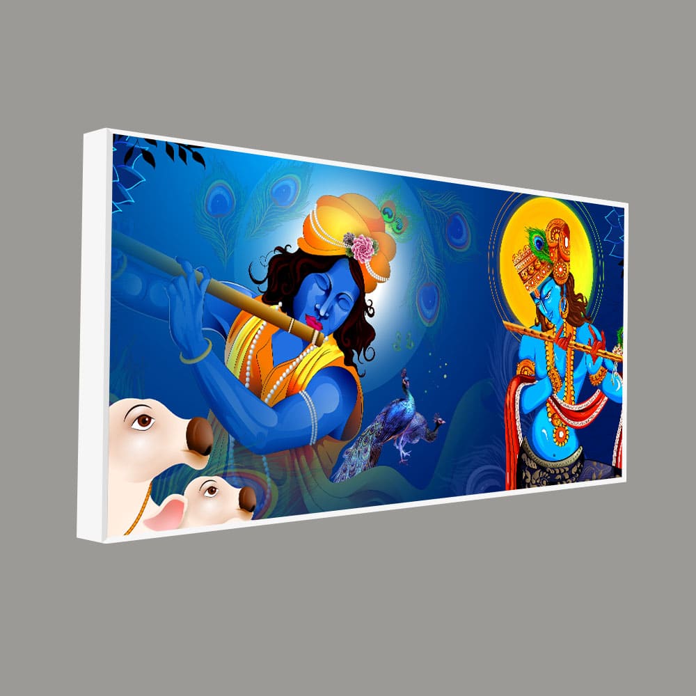 Beautiful Lord Krishna Playing with Flute Premium Canvas Wall Painting - Image 5