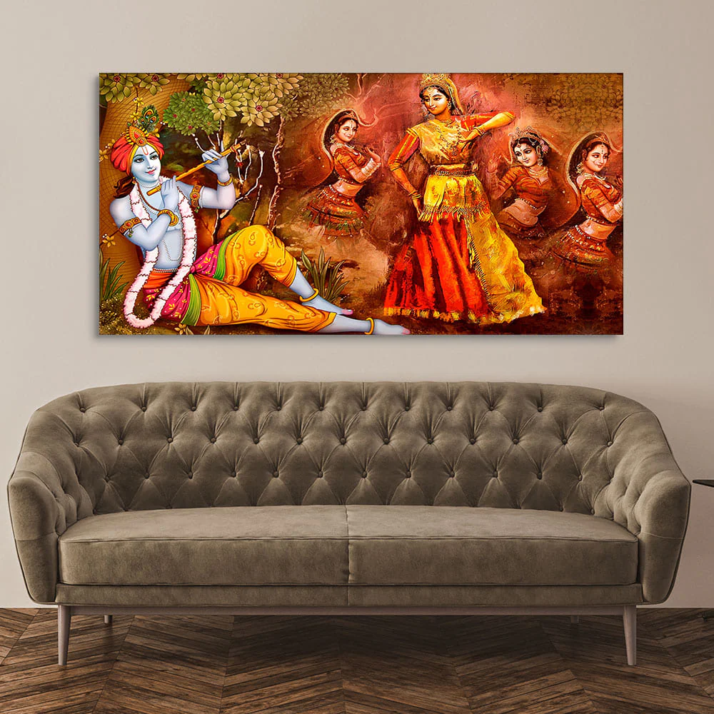 Beautiful Lord Krishna Sitting Under the Tree Premium Canvas Wall Painting - Image 2