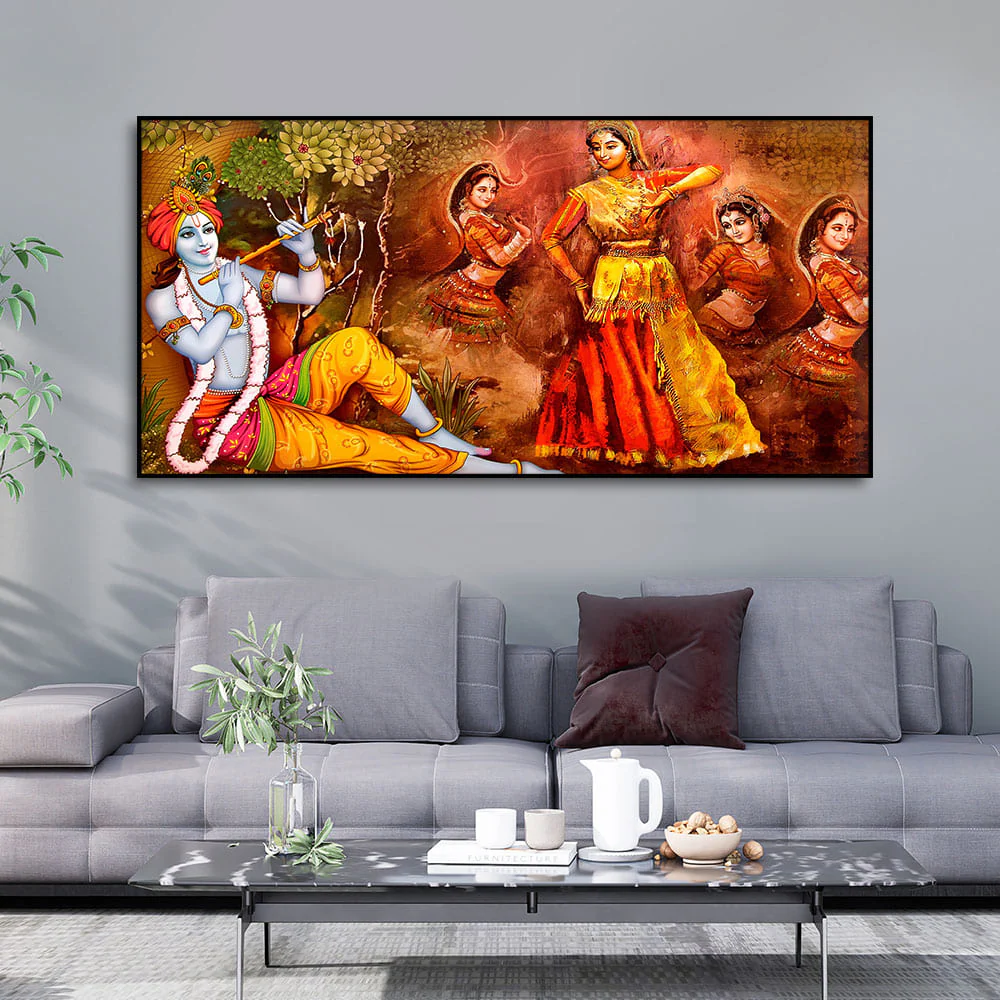 Beautiful Lord Krishna Sitting Under the Tree Premium Canvas Wall Painting - Image 3