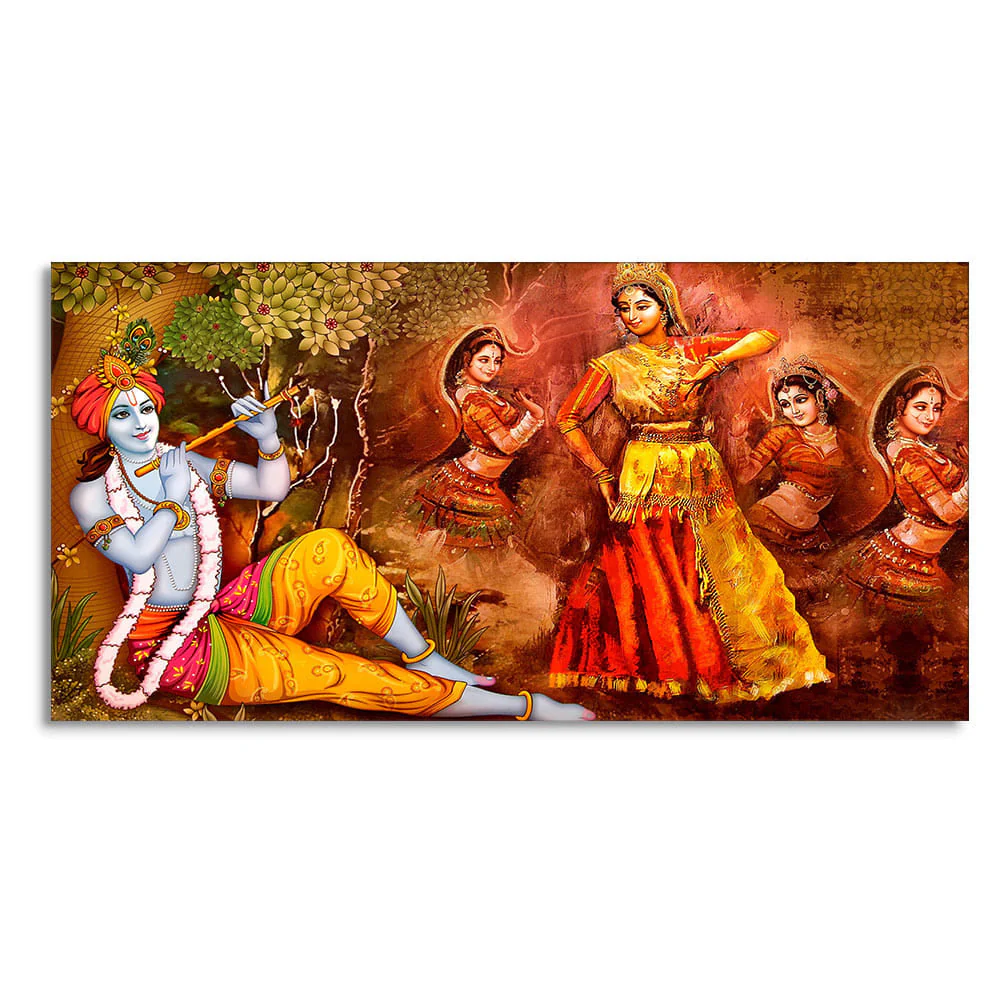 Beautiful Lord Krishna Sitting Under the Tree Premium Canvas Wall Painting - Image 4