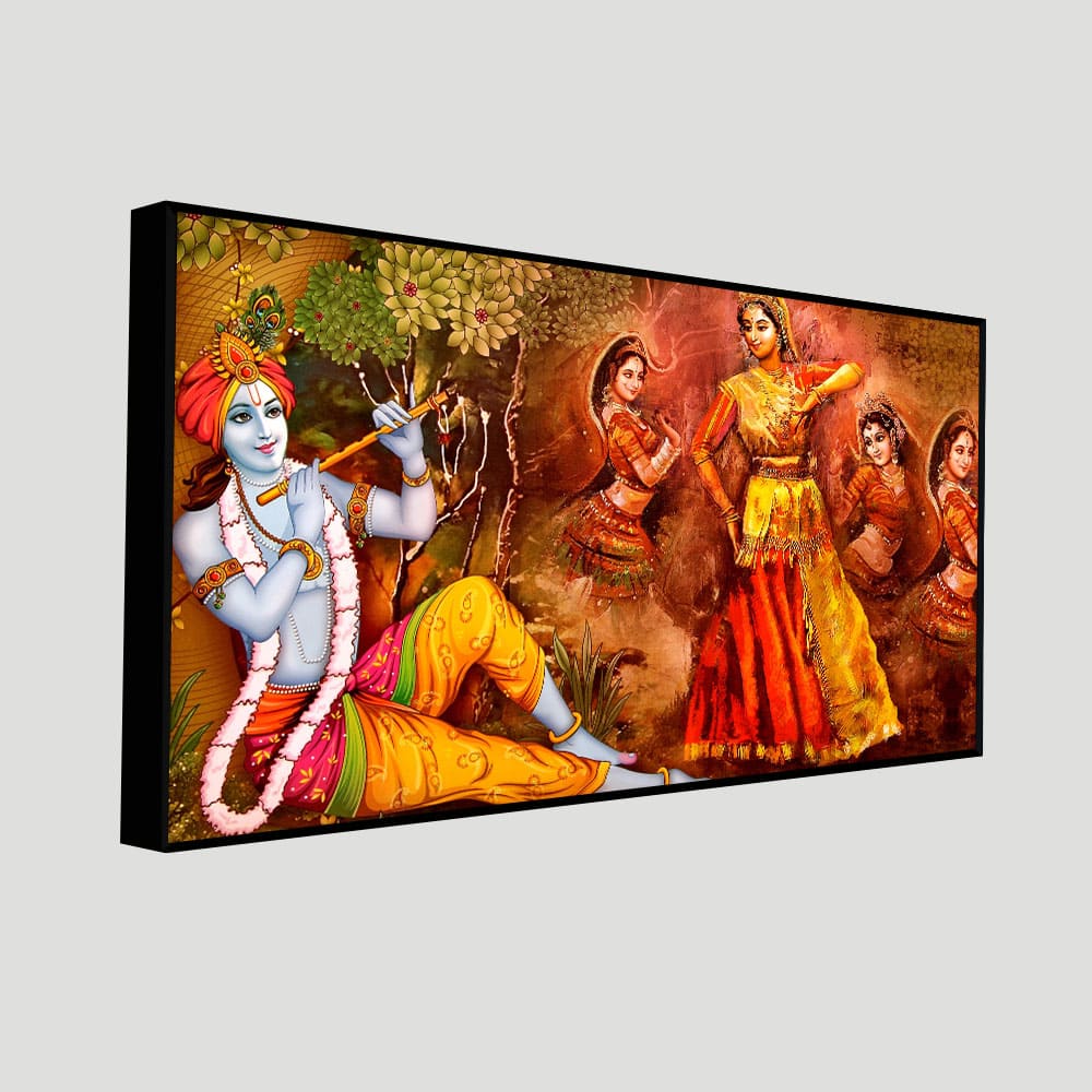 Beautiful Lord Krishna Sitting Under the Tree Premium Canvas Wall Painting - Image 5