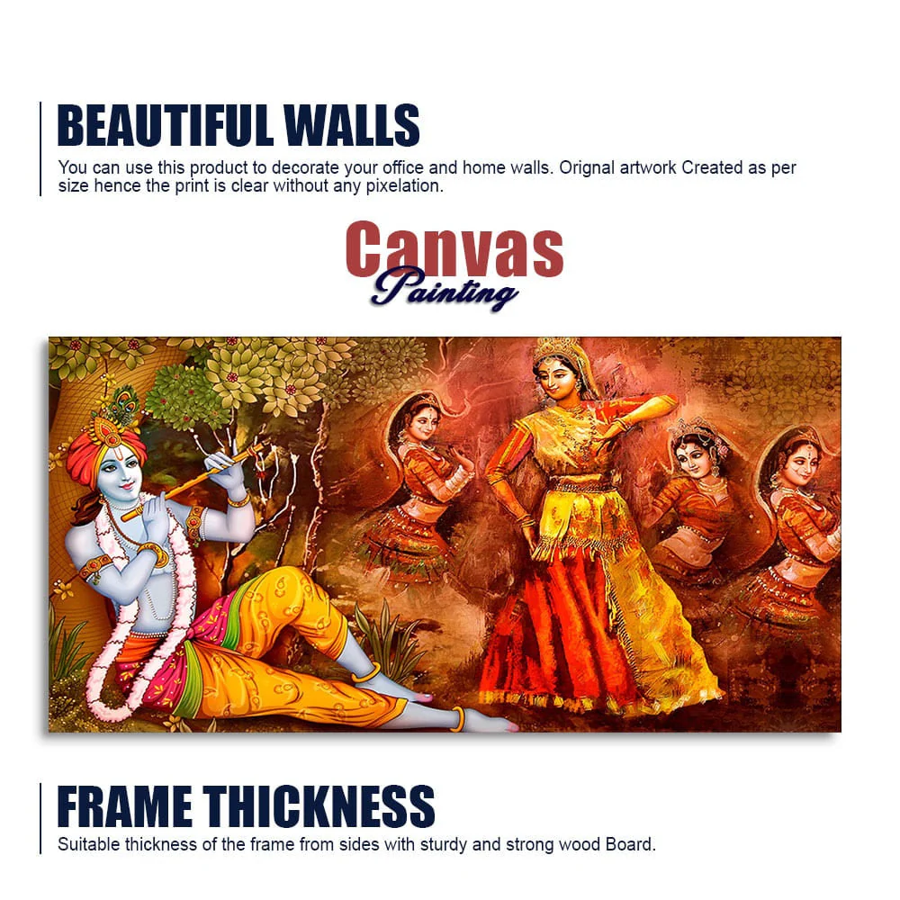 Beautiful Lord Krishna Sitting Under the Tree Premium Canvas Wall Painting - Image 6
