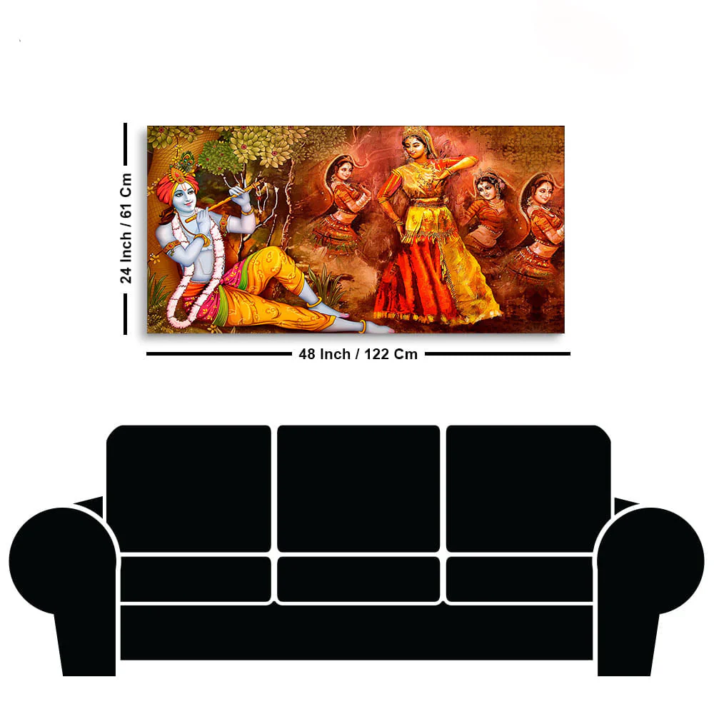 Beautiful Lord Krishna Sitting Under the Tree Premium Canvas Wall Painting - Image 7