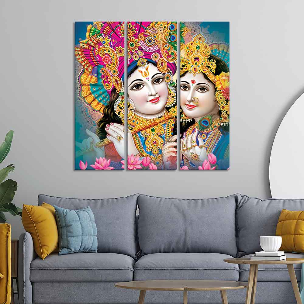 Beautiful Lord Radha Krishan Canvas Wall Painting 3 Pieces Set - Image 2