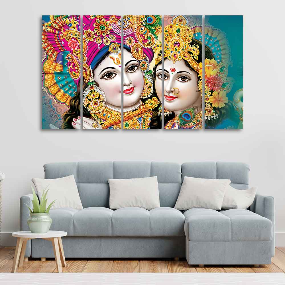 Beautiful Lord Radha Krishan Canvas Wall Painting Five Pieces - Image 2