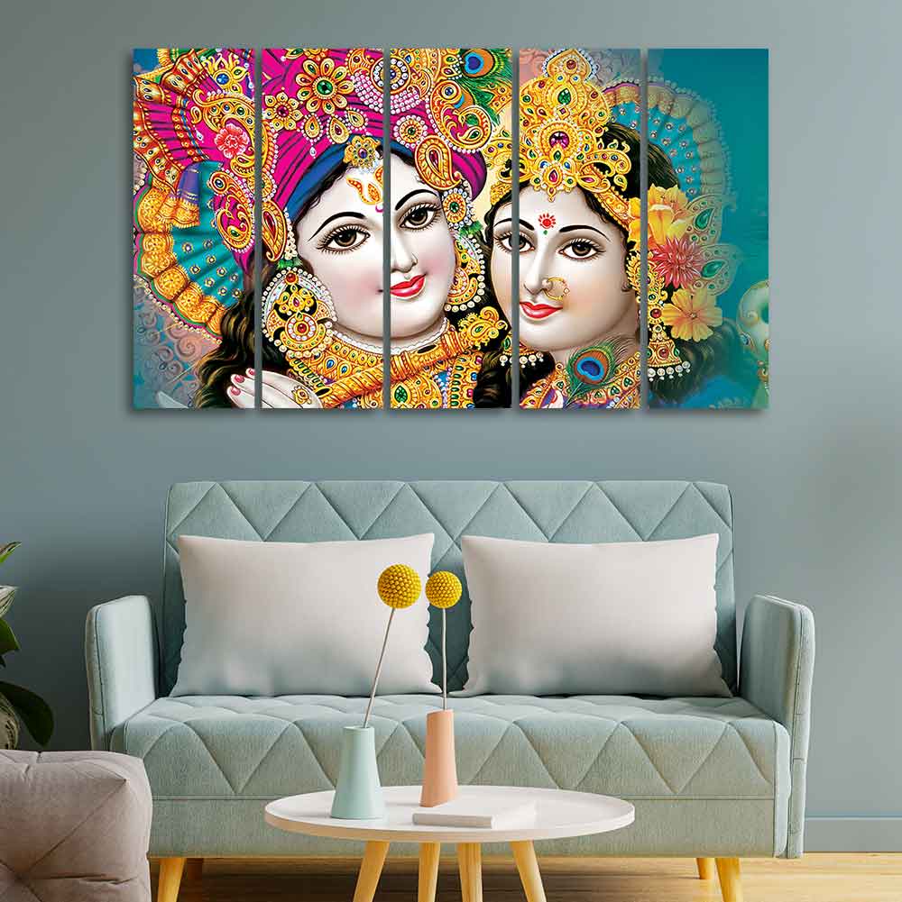 Beautiful Lord Radha Krishan Canvas Wall Painting Five Pieces - Image 3