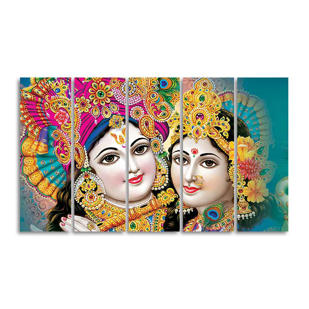 Beautiful Lord Radha Krishan Canvas Wall Painting Five Pieces - Image 4
