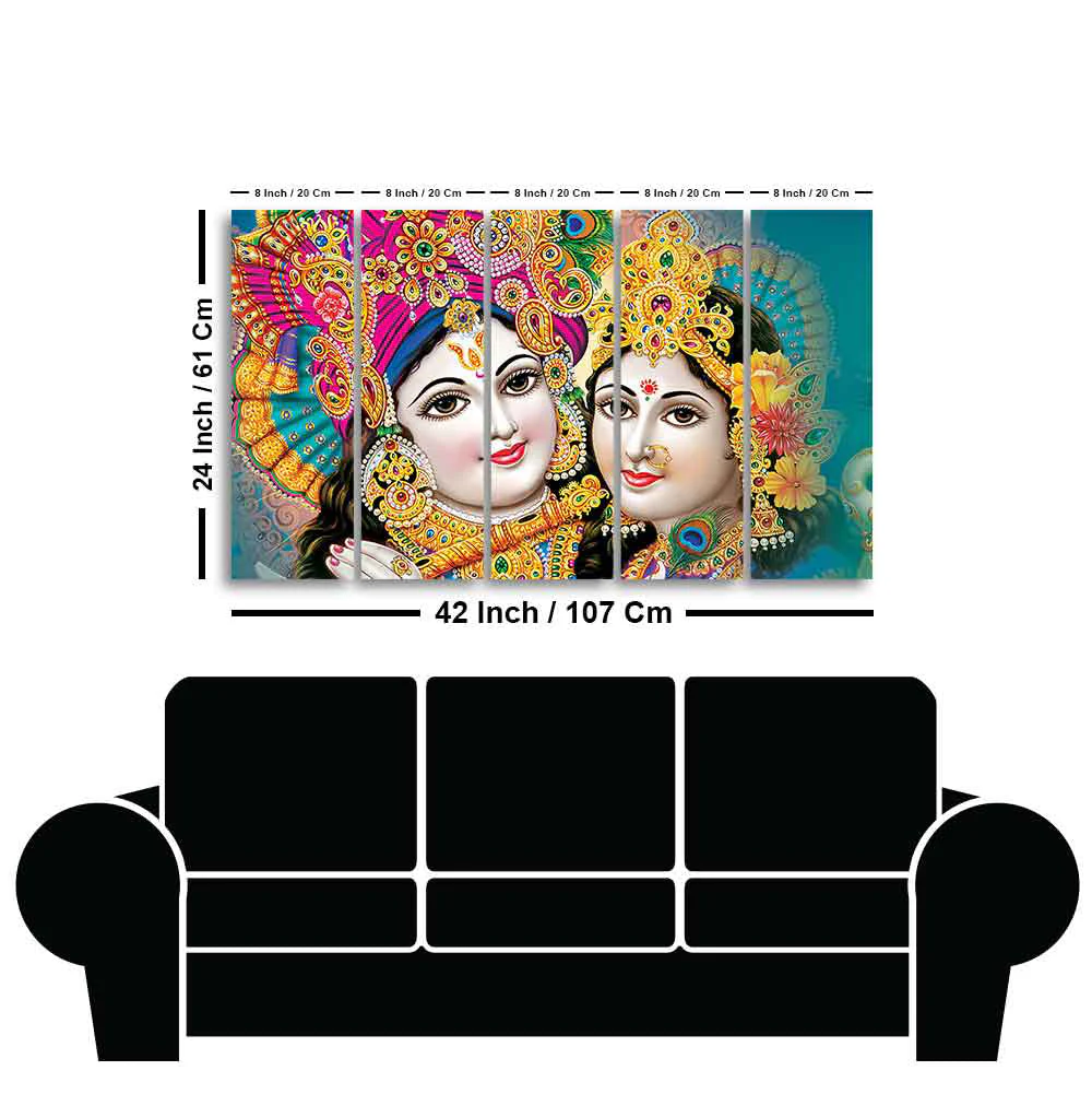 Beautiful Lord Radha Krishan Canvas Wall Painting Five Pieces - Image 6