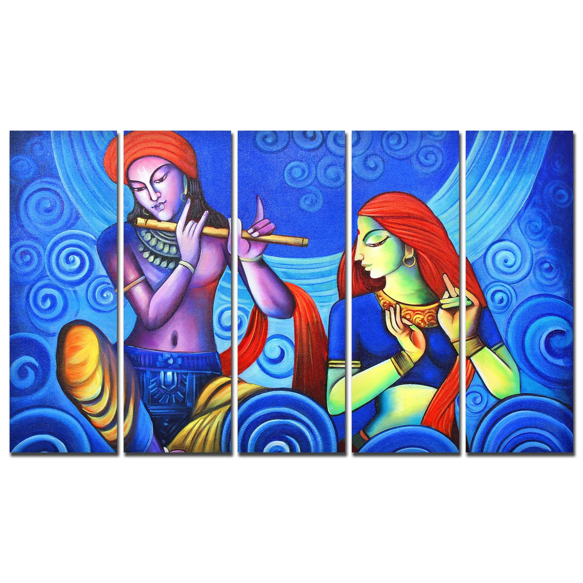 Beautiful Lord Radha Krishna Wall Painting 5 Pieces - Image 4
