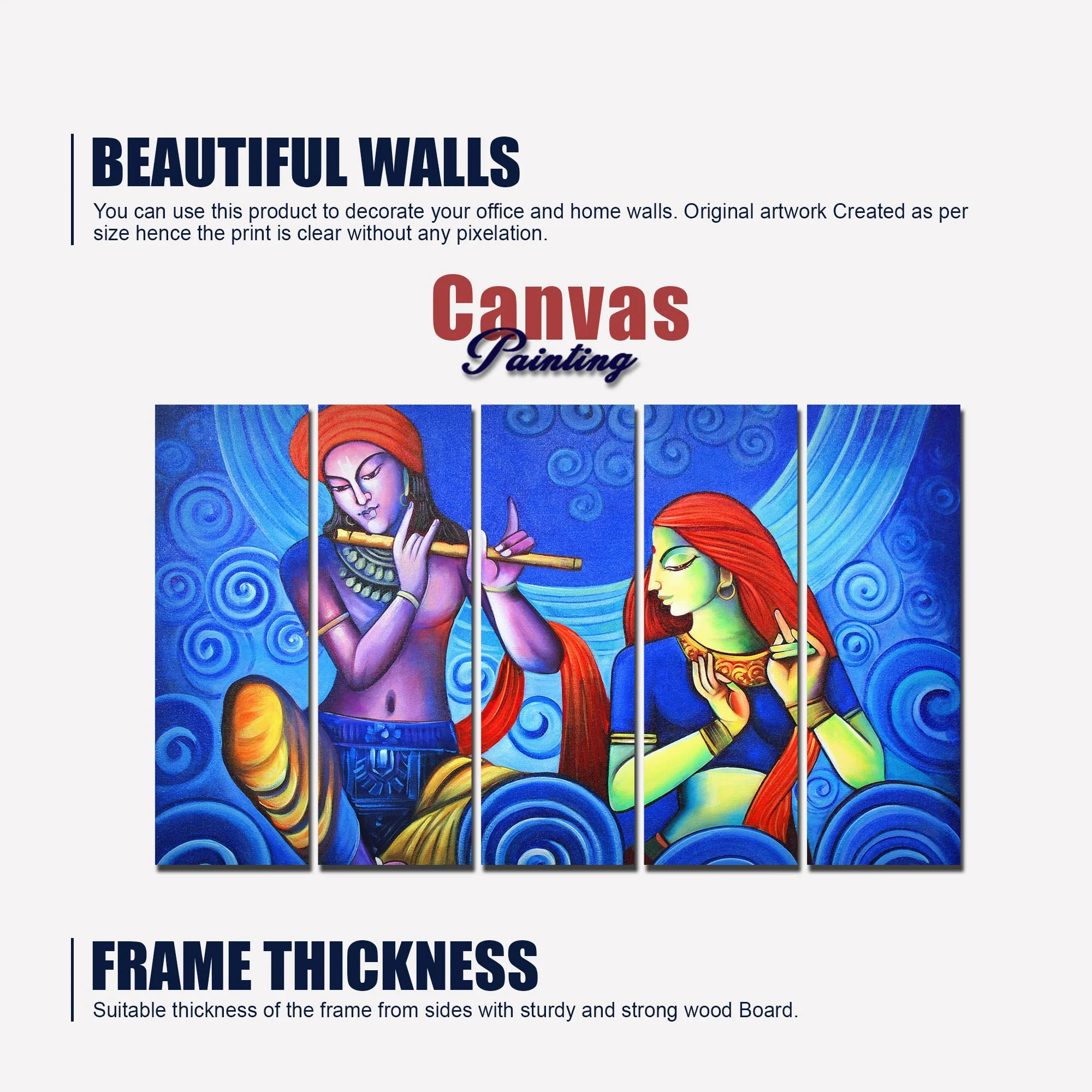 Beautiful Lord Radha Krishna Wall Painting 5 Pieces - Image 5