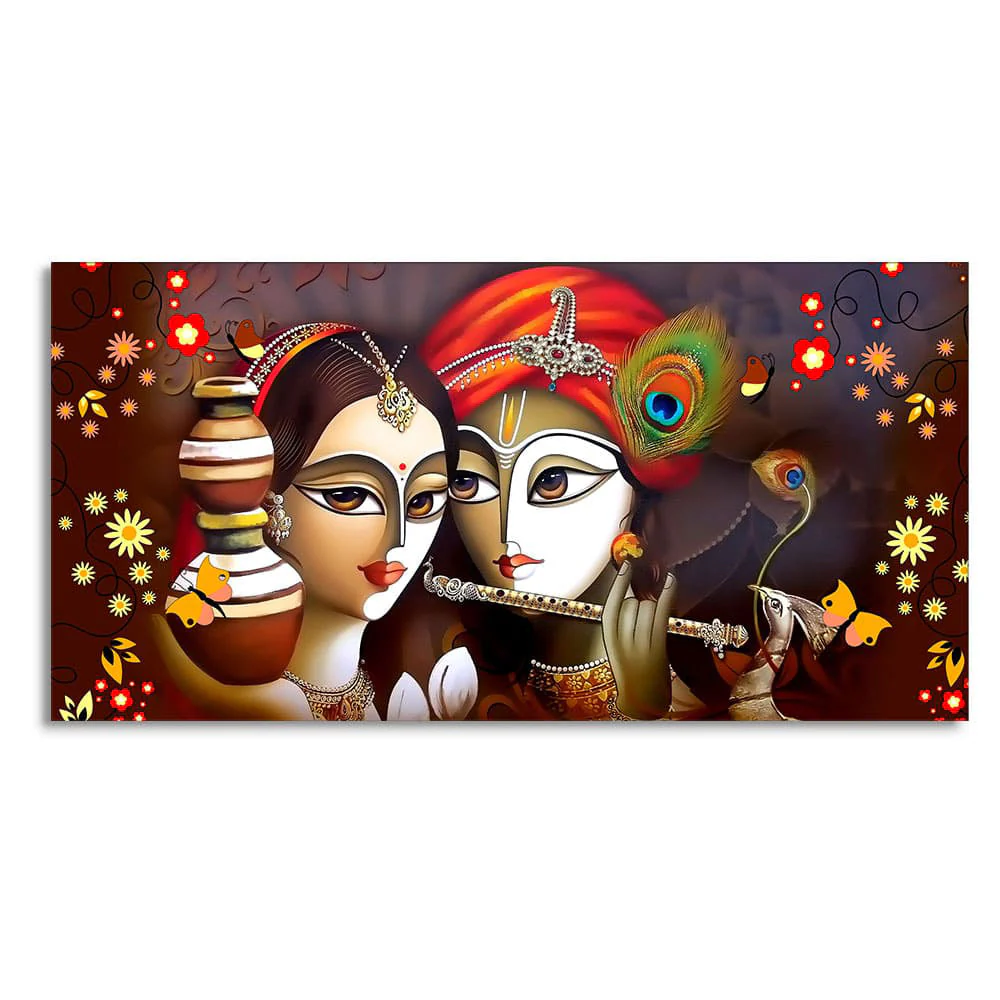 Beautiful Lord Radha Krishna with Flute Canvas Wall Painting - Image 4