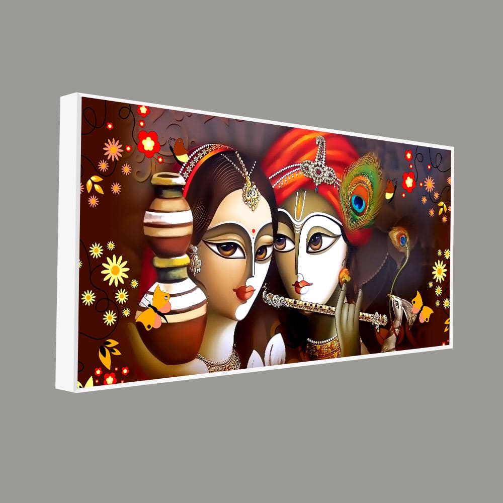 Beautiful Lord Radha Krishna with Flute Canvas Wall Painting - Image 5