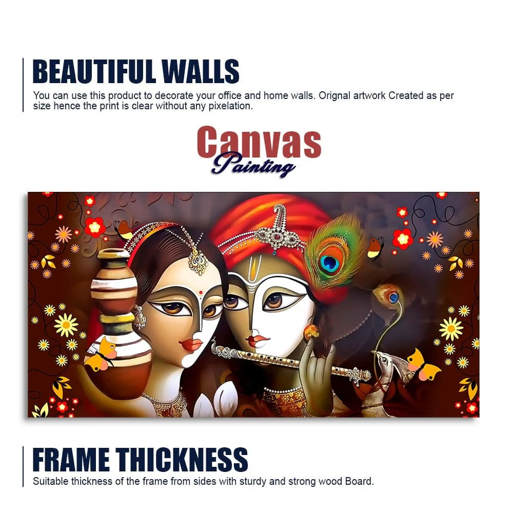 Beautiful Lord Radha Krishna with Flute Canvas Wall Painting - Image 6