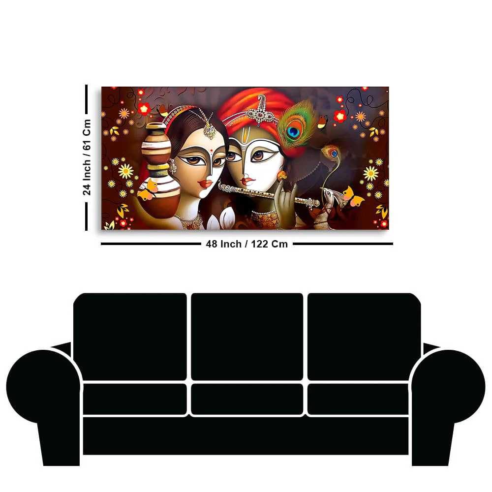 Beautiful Lord Radha Krishna with Flute Canvas Wall Painting - Image 7