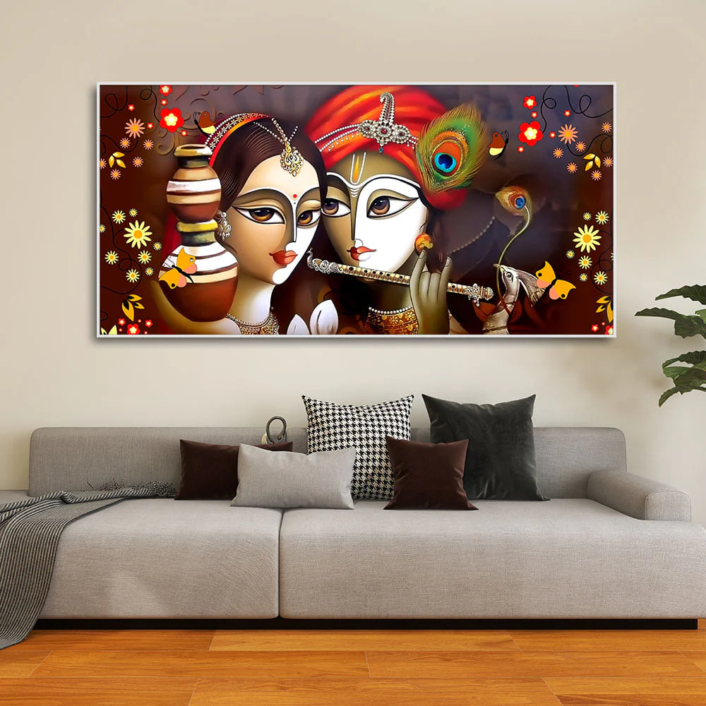 Beautiful Lord Radha Krishna with Flute Canvas Wall Painting - Image 8