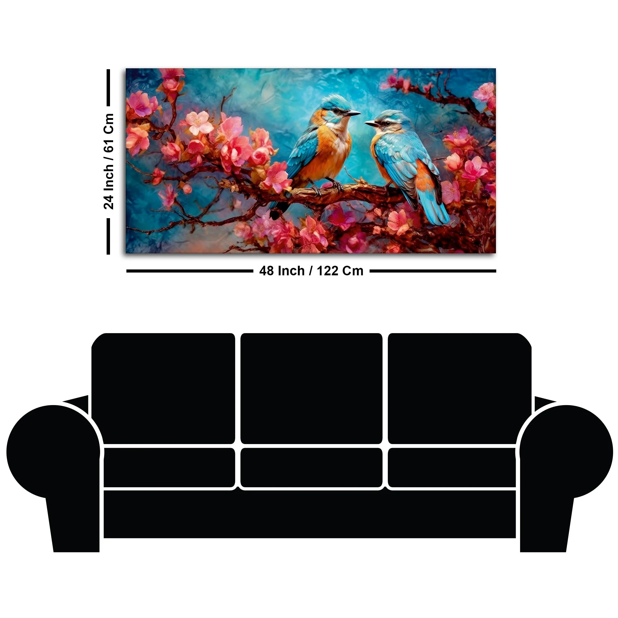 Beautiful Love Birds on a Branch with Pink Flowers Canvas Wall Painting - Image 7