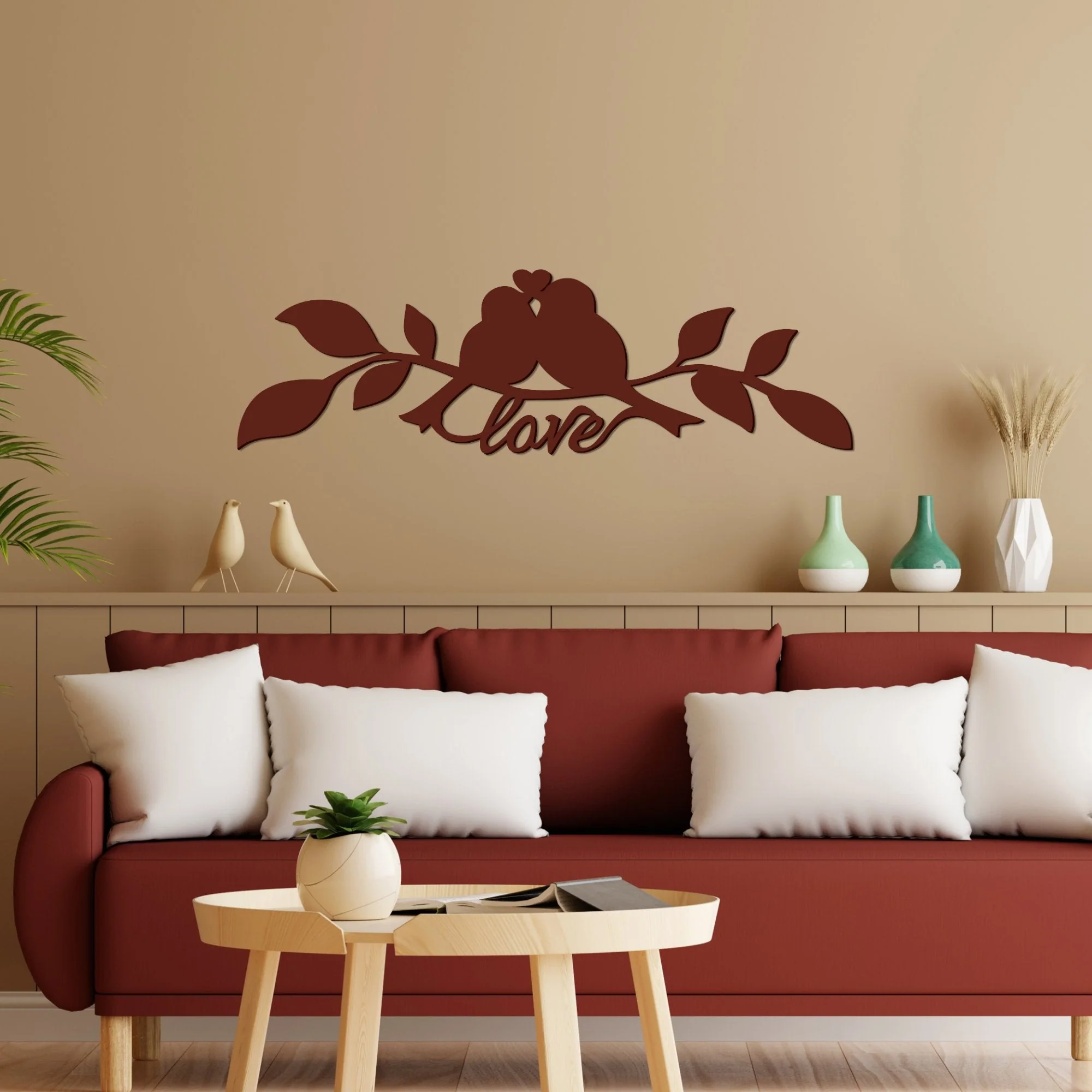 Beautiful Love Birds on Tree Branch Premium Quality Wooden Wall Hanging - Image 2