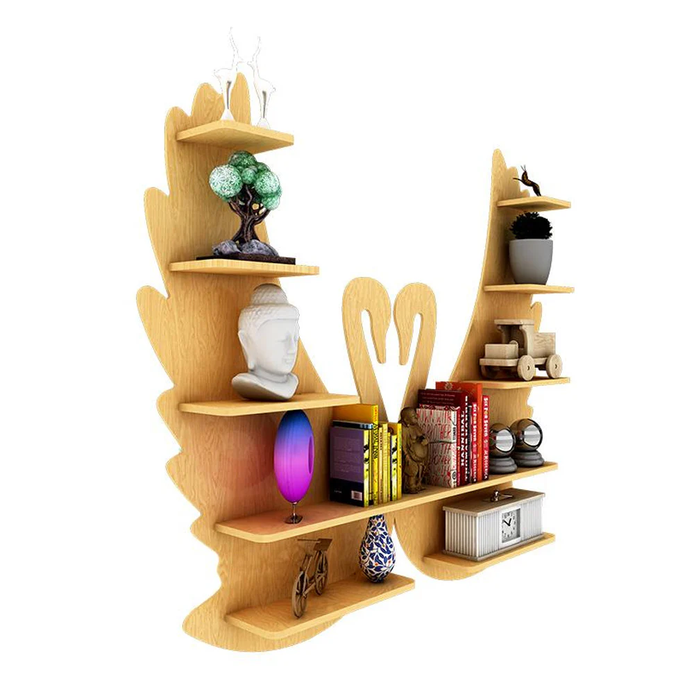 Beautiful Loving Swan Backlit Designer Wooden Wall Shelf / Book Shelf / Night Light, Light Oak Finish - Image 4