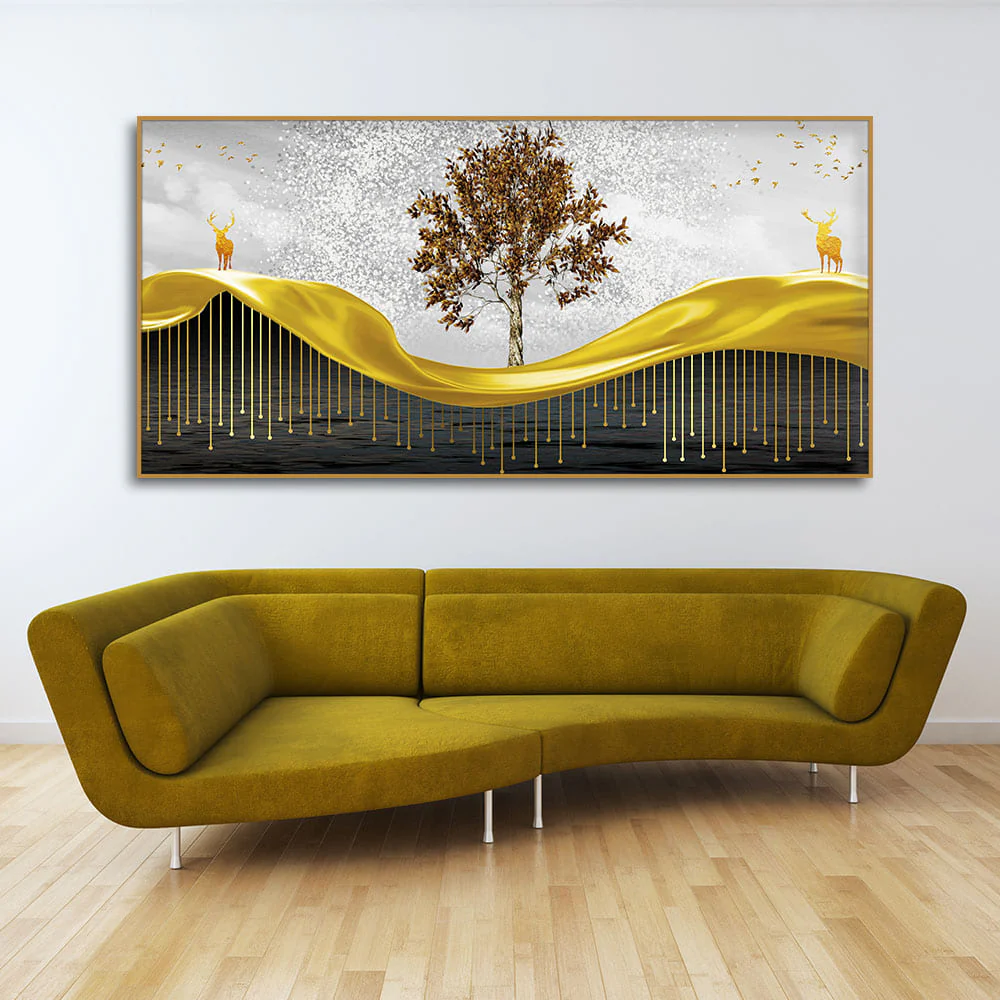 Beautiful Luxury Modern Art of Trees and Deer Premium Wall Painting - Image 3