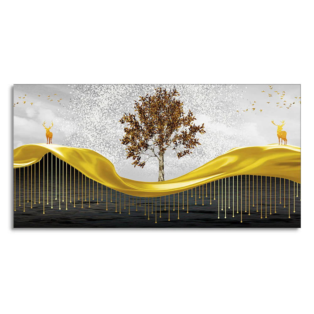 Beautiful Luxury Modern Art of Trees and Deer Premium Wall Painting - Image 4