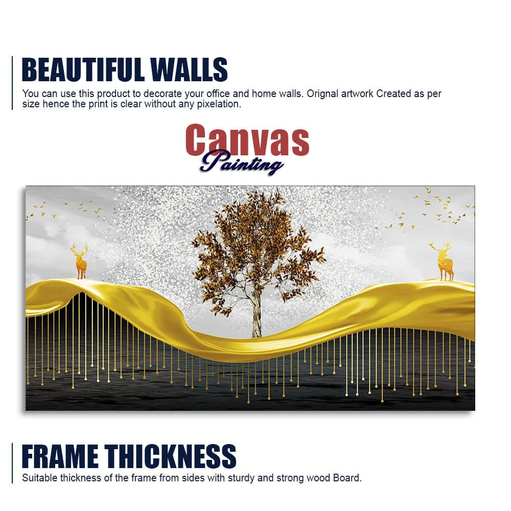 Beautiful Luxury Modern Art of Trees and Deer Premium Wall Painting - Image 6