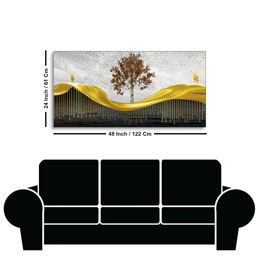Beautiful Luxury Modern Art of Trees and Deer Premium Wall Painting - Image 7